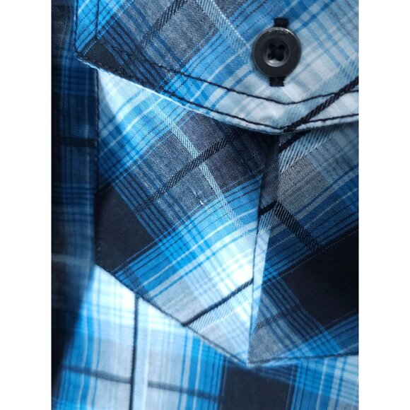 Vintage Helix XL Men's Plaid Long-Sleeve Shirt — Black/Blue Athletic Fit - Picture 5 of 10